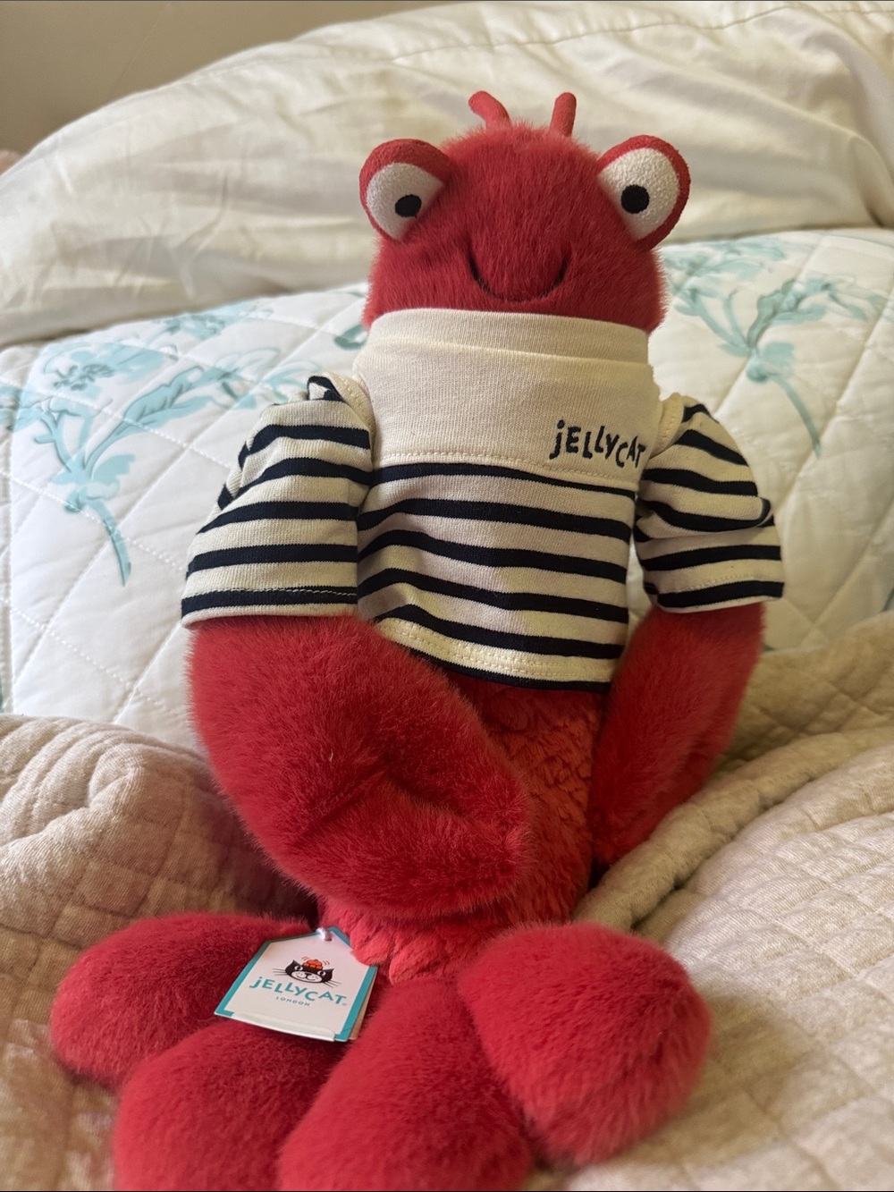 Jellycat Larry Lobster SailorRed Plush Crab in Navy and White Striped Sailor Top